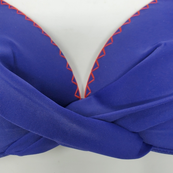 Sailor Blue Bikini Top Twist Front Red Embroidery - Picture 2 of 8